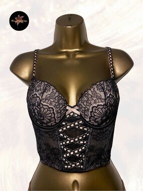 Victoria’s Secret Black & Pink Lace Bustier Corset Top